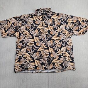 Vintage Consensus Shirt Mens 2XL Black Floral Hawaiian Aloha Button Up Y2K